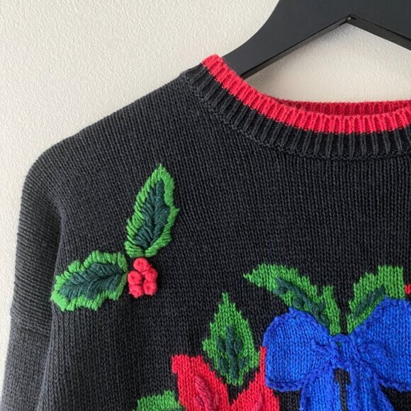 Vintage Sarah Alexander Holiday Wreath Teddy Ramie Cotton Blend Knit Sweater - Picture 5 of 10